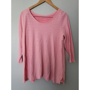 PureJill Women Striped V-Neck High-Low Pink Tunic Size S